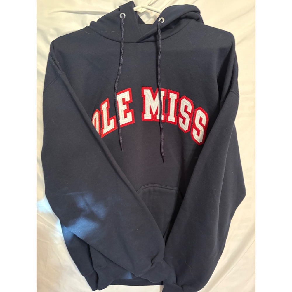 Jones & Mitchell Ole Miss Rebels Hoodie Navy Blue Double Arch Sweatshirt Large